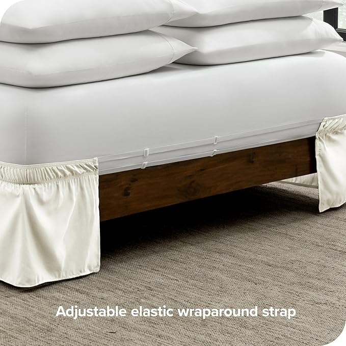 Bare Home Wrap Around Bed Skirt - for Twin XL Size Beds with 15 inch Tailored Drop - Easy Fit Elastic Strap - Adjustable and Ruffled Style - Wrinkle, Fade, and Stain Free (Twin XL, Cream)