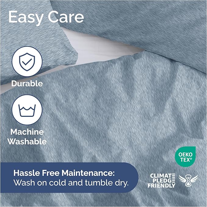 Duvet Cover Queen Size - Extra Soft Queen Size Duvet Cover - Lightweight, Breathable, Easy Care & Fade Free w/ Zipper Closures & Ties - 90" x 90" Inches - (Heathered Blue) Comforter Not Included