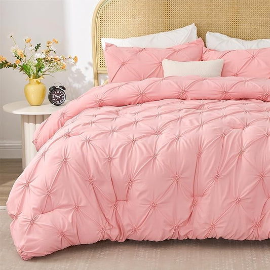 BEDELITE California King Comforter Set - 3 Peices Boho Pintuck Bedding Comforter Sets, Lightweight Soft & Warm Twin Bedding Sets with 2 Pillowcase for All Season