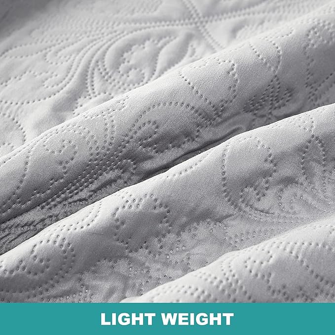 Hansleep Grey Quilt Twin Size - Baroque Ultrasonic All Season Bedspread Twin, Soft Lightweight Coverlet Bedding Set, 2 Pieces (1 Quilt, 1 Pillow Sham)