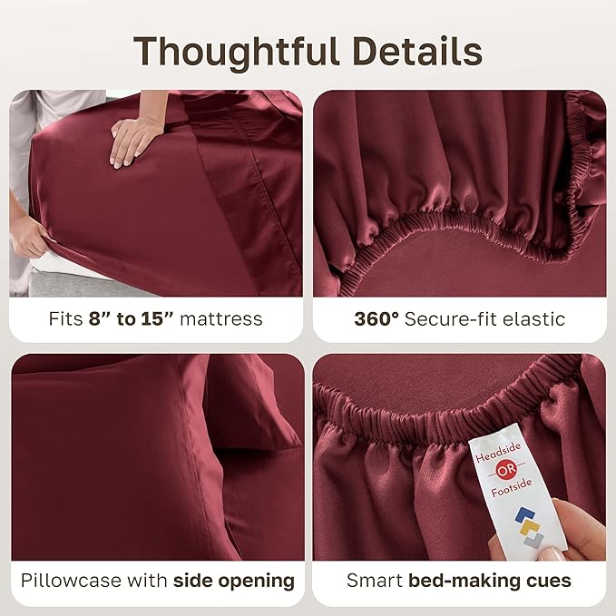 California Design Den 100% Cotton Sheets Twin XL Size Set - Luxury 600 Thread Count, Sateen, Deep Pocket Twin XL Sheets Set, Soft and Cooling Hotel-Quality Bed Sheet Set - Brick Red