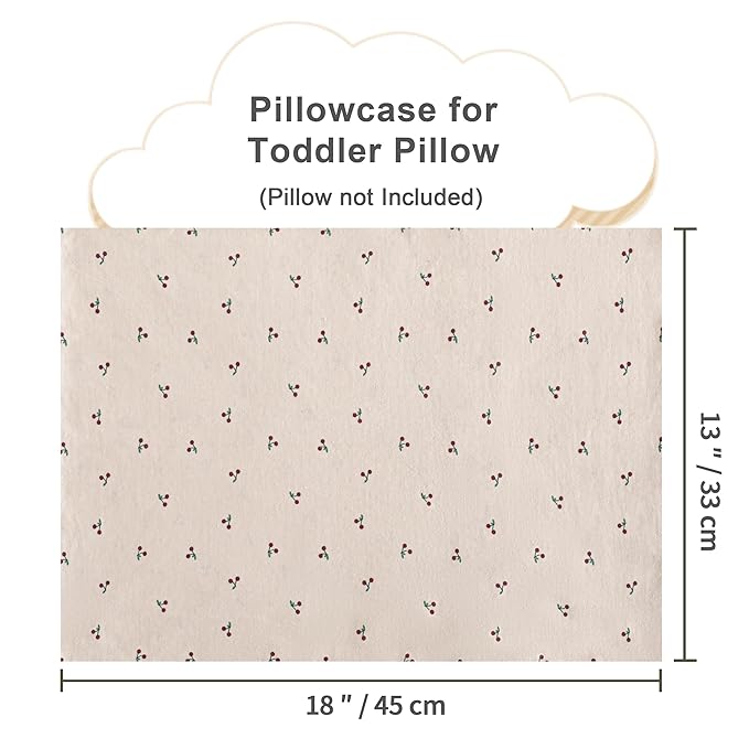NTBAY 2 Pack 100% Natural Jersey Cotton Toddler Pillowcases, Super Soft and Breathable Travel Pillow Cases with Envelope Closure for Nursery, 13x18 Inches, Cherries