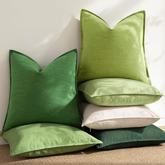 Foindtower Pack of 2, Decorative Linen Soild Throw Pillow Covers Soft Accent Lumbar Cushion Case Boho Farmhouse Pillowcase for Chair Couch Sofa Bedroom Living Room Home Decor 12 x 20 Inch Lush Green