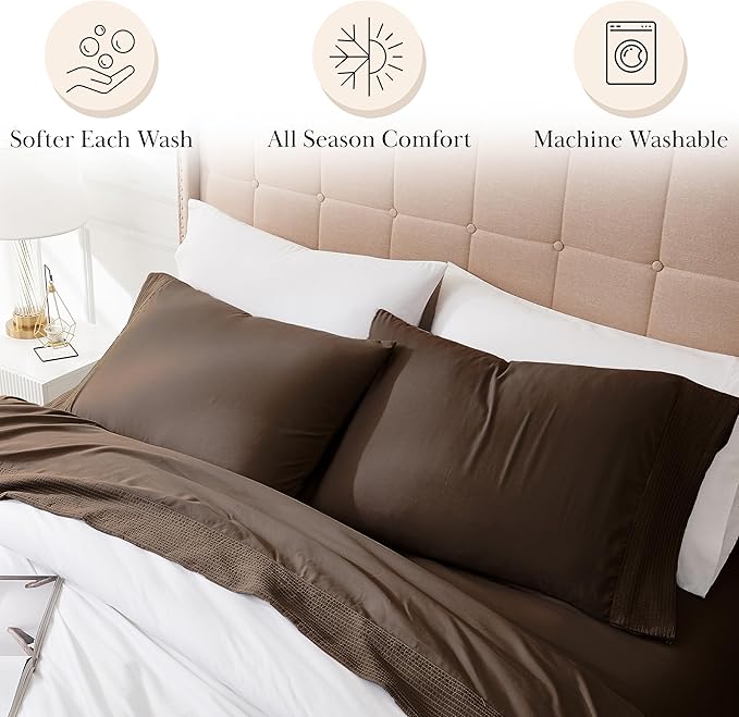 Southshore Fine Living 4-Piece King Size Sheets Set, Deep Pocket Sheets with 1 Fitted Sheet, 1 Flat Sheet, 2 Pillow Cases, Chocolate Brown