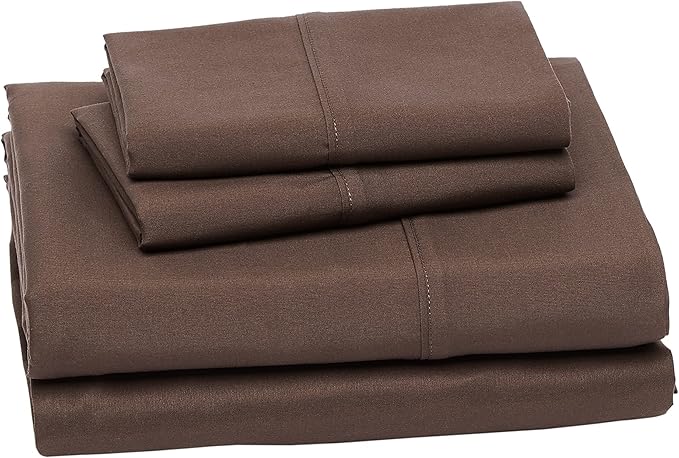 Amazon Basics Lightweight Super Soft,Wrinkle-Free,Breathable Easy Care Microfiber 4 Piece Bed Sheet Set with 14-Inch Deep Pockets,Queen,Chocolate,Solid,(Pack of 4)