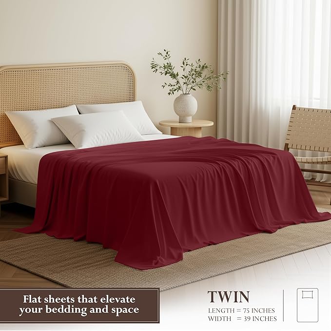Utopia Bedding Flat Sheet - 1 Pack (Twin, Burgundy)- Soft Brushed Microfiber Fabric - Shrinkage & Fade Resistant Top Sheet - Easy Care Bed Sheet