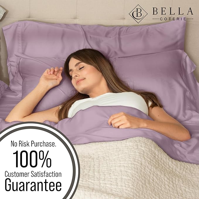 BELLA COTERIE | Luxury Bamboo VIscose Queen Size Pillowcase Set | 100% Organically Grown | Ultra Soft | Cooling | 2 Pcs [Lilac]