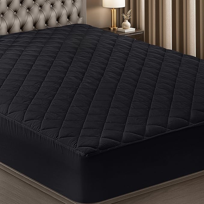 Utopia Bedding Quilted Fitted Mattress Pad, Queen Size, Elastic Fitted Mattress Topper Protector and Cover with Deep Pocket Stretches up to 16 Inches, Machine Washable (Black)