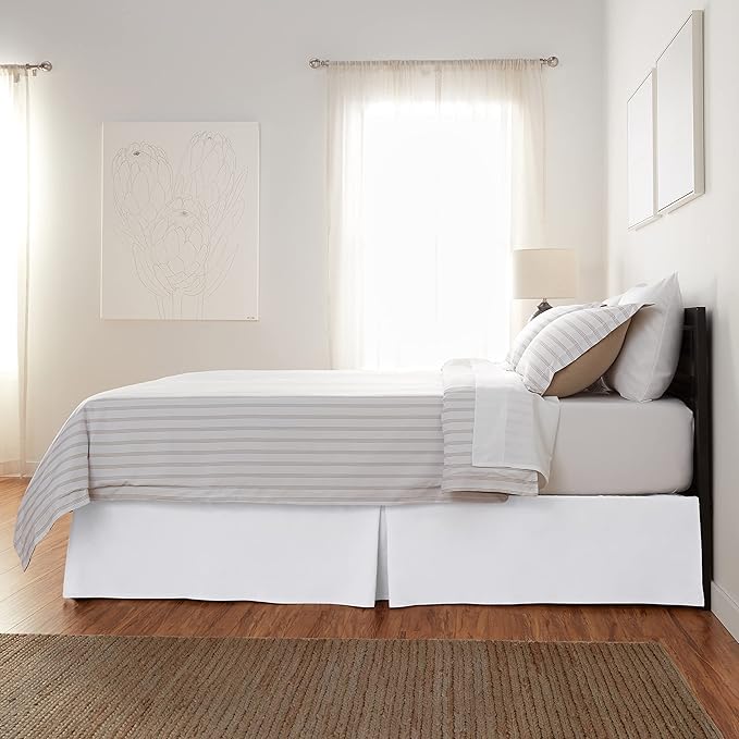 Amazon Basics Lightweight Pleated Bed Skirt, Twin, Bright White, Solid (Pack of 8)