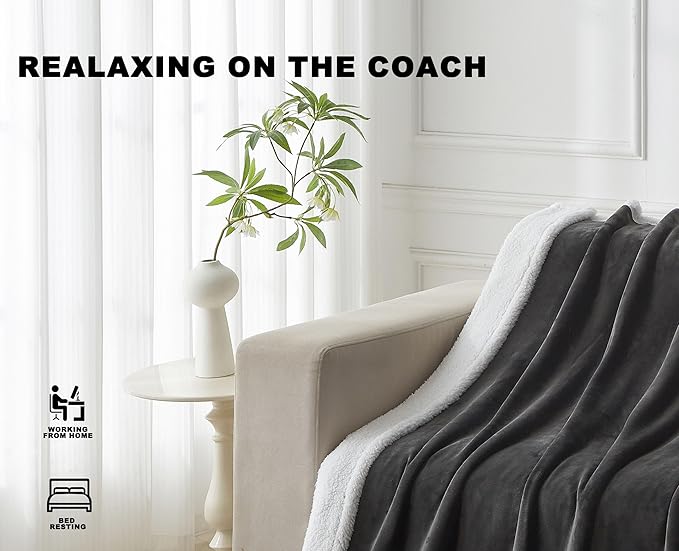 Dark Grey Twin Size Blanket for Bed, Soft Thick Fuzzy Flannel Blankets, Reversible Plush Warm Blanket, Oeko-TEX Certified, Valentine’s Day Gifts, Dark Grey 60x80 Inches