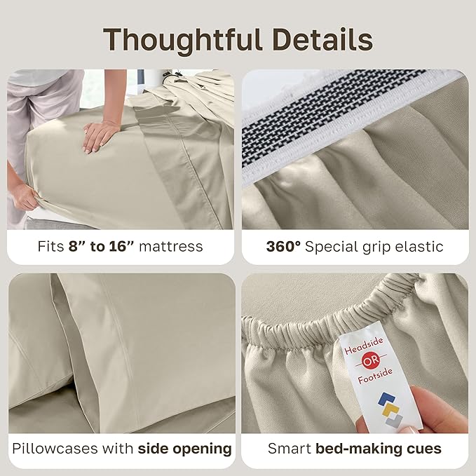California Design Den Cal King Sheet Set Cotton - Luxury 800 Thread Count, 100% Cotton Sateen - California King Sheets Deep Pockets Bedding Set - Beige