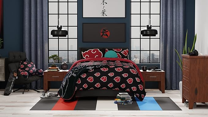 Naruto Anime Akatsuki Pattern Bedding Soft Microfiber Comforter, Twin, (Official Naruto Product) by Franco