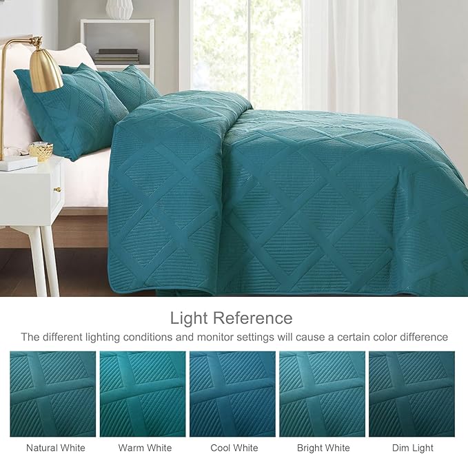Exclusivo Mezcla King Quilt Set- Teal Quilts Bedding Set with 2 Pillow Shams, Modern King Bedspread with Striped Pattern, Soft Lightweight Bedspreads Coverlets for All Seasons