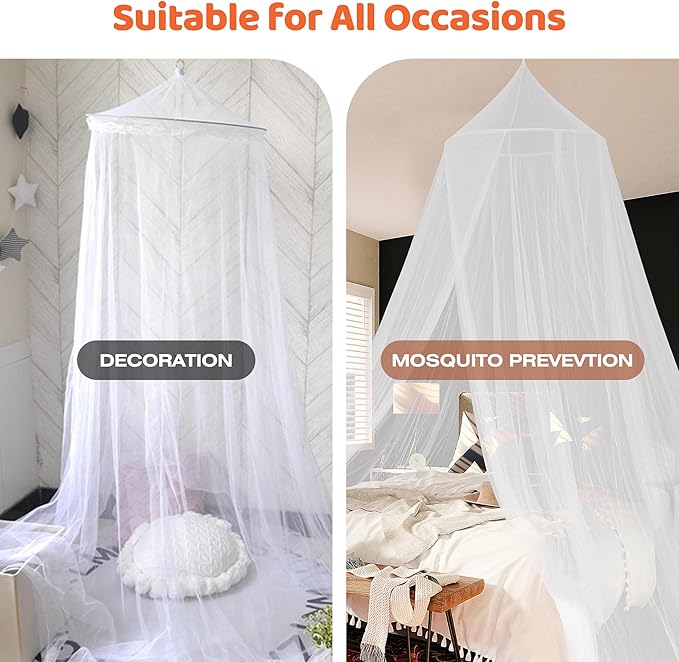 White Mosquito Net Bed Canopy for Girls Princess Baby Kids Adult, Canopy Bed Curtains for Twin to King Size Bed, Dome Bed Tent for Indoor Decor Bedroom Reading Nook Outdoor Camping, Yard, Garden