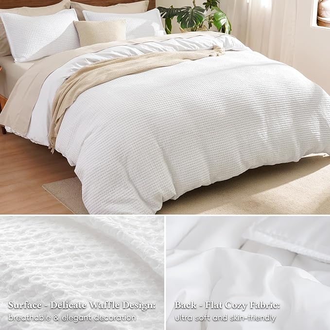 David's Home Waffle Weave Duvet Cover Set King Size,Soft Breathable 3pcs Comforter Cover Set with 2 Pillowcases,Textured Home Decor Bedding Set Cozy for All Seasons, White 104"×90",No Comforter