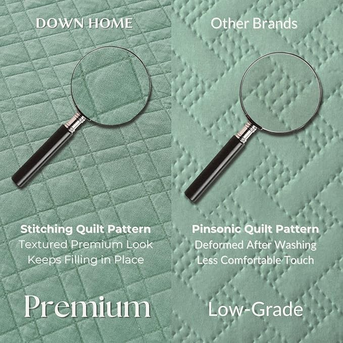 Cali King Quilt Set with Shams Lightweight Quilted Bedspread Coverlet Thin Comforter Bed Cover Vintage Washed Quilted Blanket for All Season, Brushed Microfiber Diamond Stitching, Green, 111"x92"