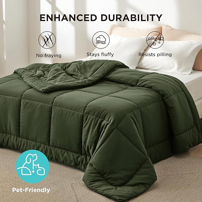 Bedsure Comforter Duvet Insert - Quilted Comforters King Size, All Season Duvet, Down Alternative Bedding, with 8 Tabs, Gifts for Women/Men, Olive Green, King 90 x 102 Inches