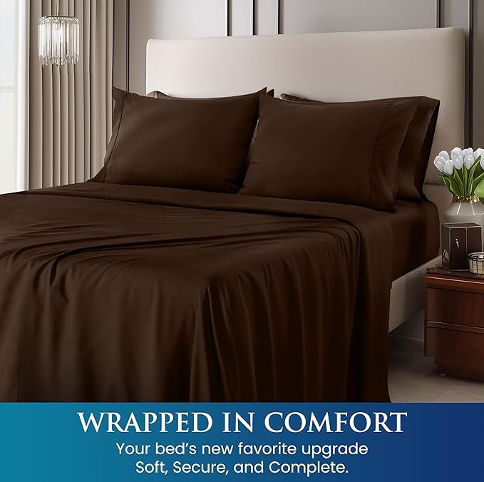 Utopia Bedding Queen Size 4 Piece Sheet Set - Brushed Microfiber - Soft Bed Sheets for Queen Size Bed Set - Includes 1 Fitted, 1 Flat, & 2 Pillow Cases - Deep Pocket (Brown)