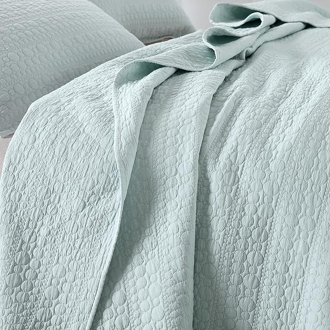 HORIMOTE HOME Quilt Set King Size Aqua Blue, Classic Geometric Spots Stitched Pattern, Pre-Washed Microfiber Chic Rustic Look, Ultra Soft Lightweight Quilted Bedspread for All Season, 3 Pieces
