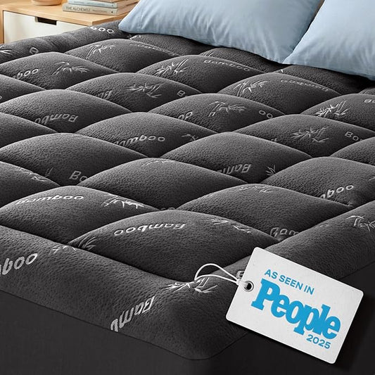 Ultra Soft Full Size Mattress Topper - Viscose Made from Bamboo Pillow Top Mattress Pad for Back Pain Relief - Naturally Cooling for Hot Sleepers, Dark Gray