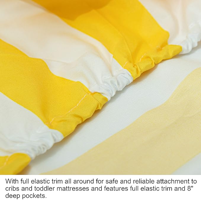 NTBAY Toddler Sheet Set - 3-Piece Microfiber Crib Sheet Set - Flat Sheet, Fitted Sheet, Pillowcase - Solid Toddler Bedding, Yellow and White Stripe