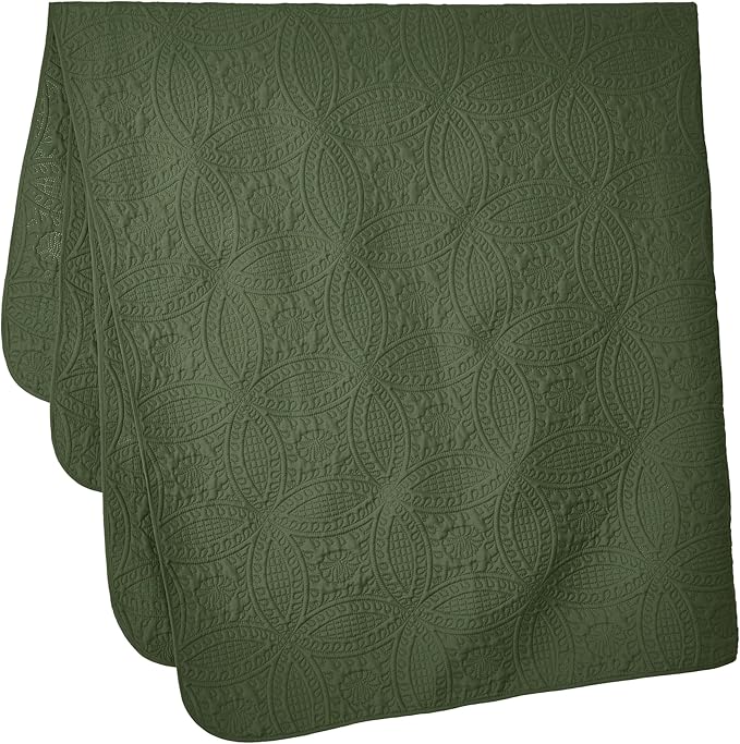 Chezmoi Collection Austin Queen Oversized Bedspread Set, 3-Piece Pinsonic Quilted Lightweight Microfiber Bedspread Coverlet, Olive Green