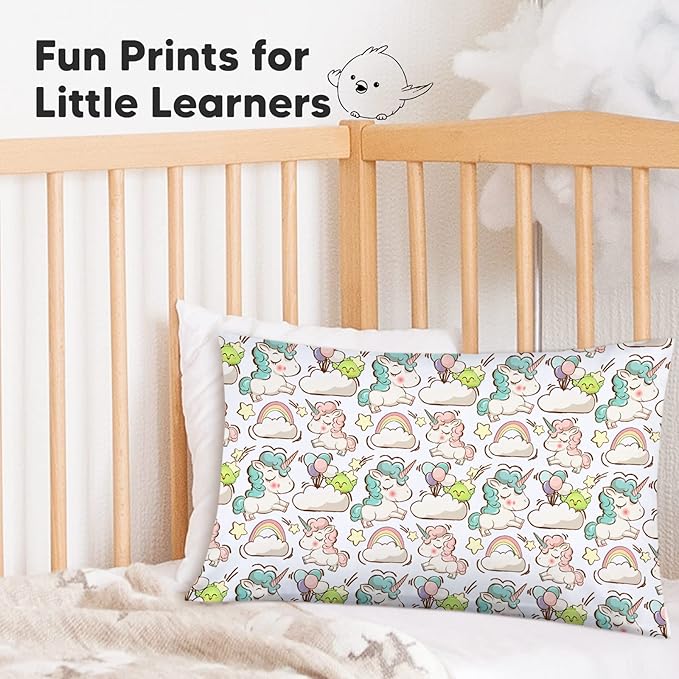 KeaBabies Toddler Pillowcase 13"x18" - Organic Cotton Toddler Pillowcase for Kids,Boys,Girls,Soft & Durable Cotton Cover for Miniature Sleepy Pillows,Cute Colors,Pillow Sold Separately(Unicorn Dreams)