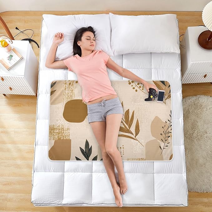 Waterproof Bed Pad Reusable Changing Pad Toddler Mattress Protector Large Pee Pad Baby Diaper Pad Soft Washable Liner Vintage Boho Brown Plant