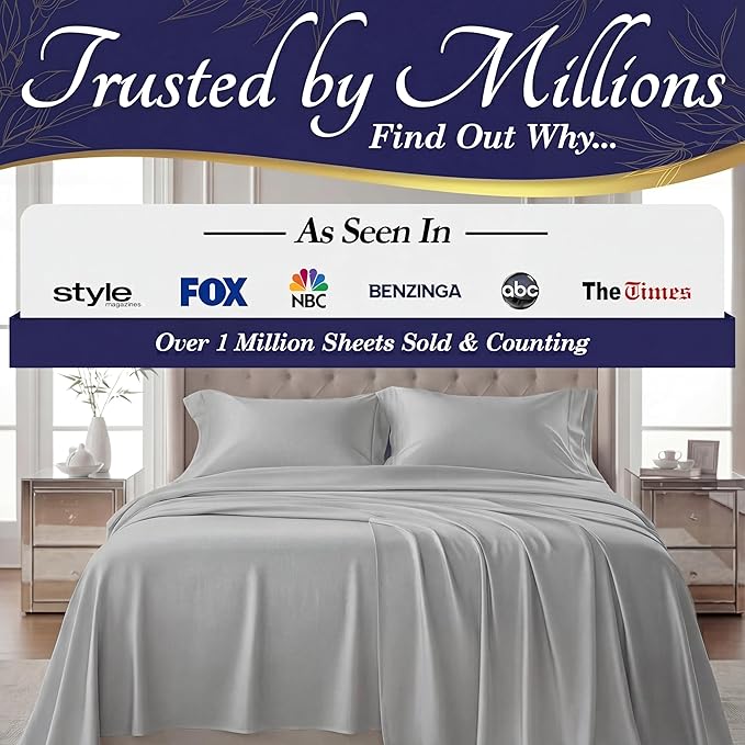 DECOLURE 100% Viscose Derived from Bamboo Sheets King Size - Luxury 4 Pc Naturally Cooling Sheets, Ultra Soft Bed Set - Deep 17" Pockets, Durable Double Stitching, Oeko Tex Standard (Light Grey)