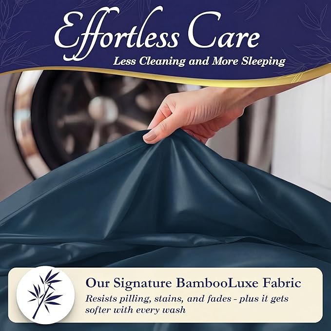 DECOLURE 100% Viscose Derived from Bamboo Sheets Full Size - Luxury 4 Pc Naturally Cooling Sheets, Ultra Soft Bed Set - Deep 17" Pockets, Durable Double Stitching, Oeko Tex Standard (Navy Blue)