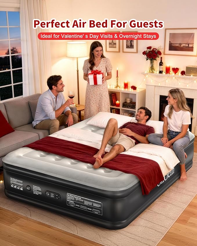 OhGeni Queen Air Mattress with Built in Pump, Inflatable Mattress Blow Up Mattress 18 Raised Comfort,Upgraded Surface Portable Bed, Air Bed for Home, Guest, Camping, Colchone Inflable, 650 lbs