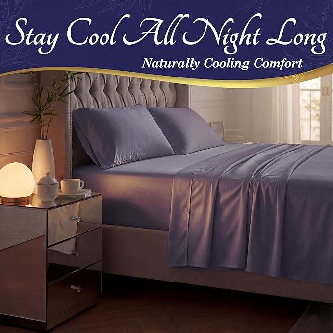 DECOLURE 100% Viscose Derived from Bamboo Sheets King Size - Luxury 4 Pc Naturally Cooling Sheets, Ultra Soft Bed Set - Deep 17" Pockets, Durable Double Stitching, Oeko Tex Standard (Grey)