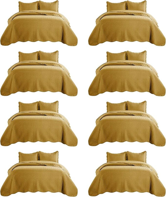 IR Imperial Rooms 8 Pack Quilt King Size Bedding (106" x 96") - Bulk Wholesale for Hotels, Guest Bedroom & Airbnbs - Lightweight Microfiber Reversible Embossed Quilts Bedspread (Ochre)