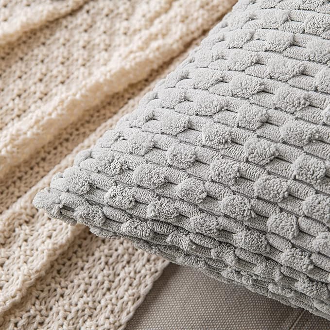MIULEE Pack of 2 Decorative Throw Pillow Covers 16x16 Inch Soft Boho Striped Textured Corduroy Pillow Covers Modern Farmhouse Home Decor for Couch Bed Sofa Living Room Light Grey