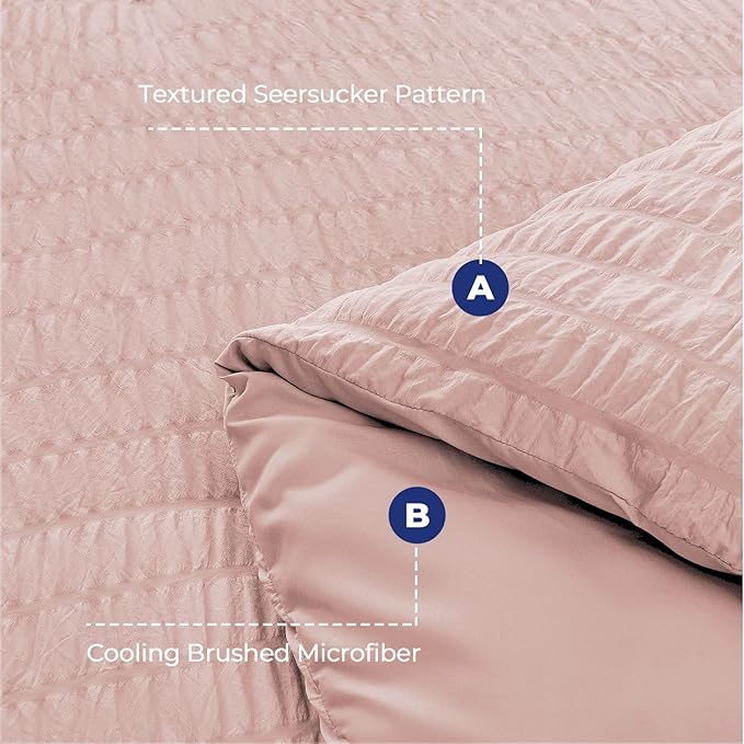 HYMOKEGE Rose Gold Duvet Cover King Size, Ultra Soft 3-Piece Seersucker Duvet Cover Set with Zipper Closure, Soft Brushed Microfiber Bedding Set with 8 Corner Ties (104"x90", 2 Pillowshams)