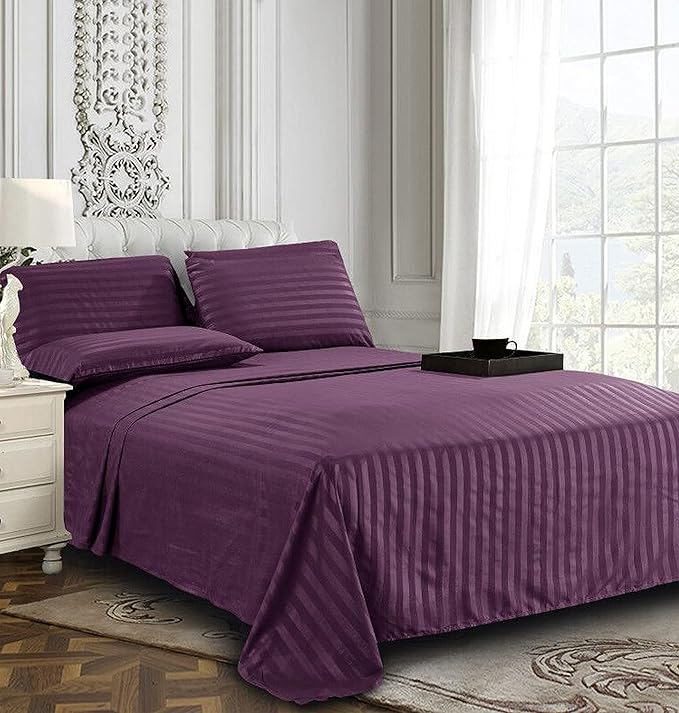 Elegant Comfort Best, Softest, Coziest 6-Piece Sheet Sets! - 1500 Premier Hotel Quality Luxurious Wrinkle Resistant 6-Piece Damask Stripe Bed Sheet Set, California King Eggplant/Purple