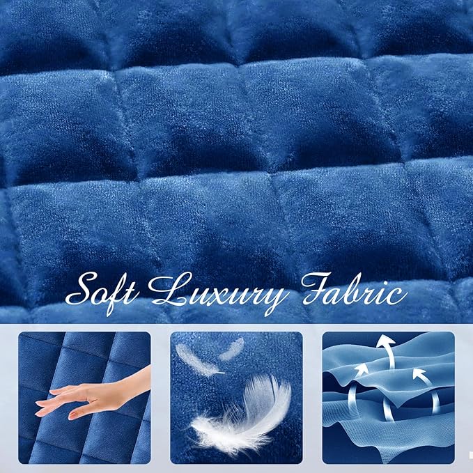 Luxury Velvet Quilt Set Queen Size, Comforter Set with Pillow Shams, Soft Lightweight Bedspread Coverlet Bedding Sets for All Seasons, Navy Blue