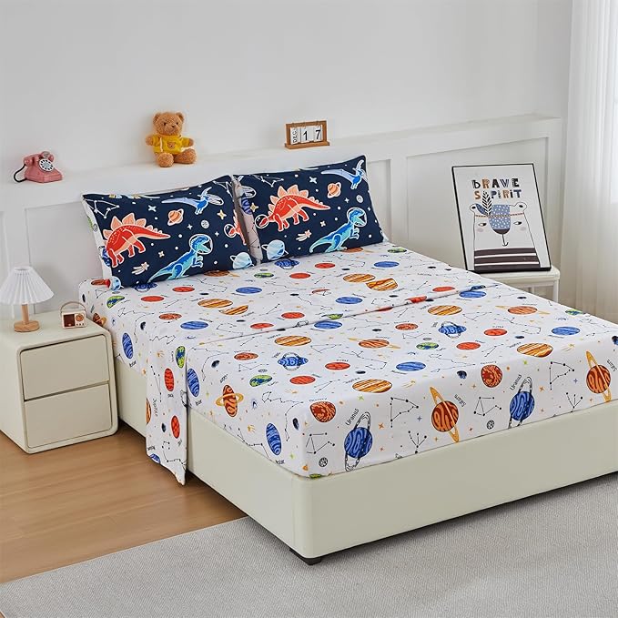 NTBED Dinosaur Kids Comforter Set Full Size 5 Pieces Bed in A Bag for Boys Girls,Glow in The Dark Space Planet Bedding Set with Sheet