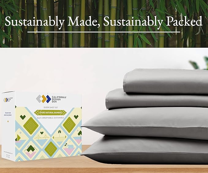 California Design Den Rayon from Bamboo Sheets King Size Set - Luxury Cooling Sheets King Size Bed with Deep Pockets, Durable Silk-Like Bedding Set - Silver Gray