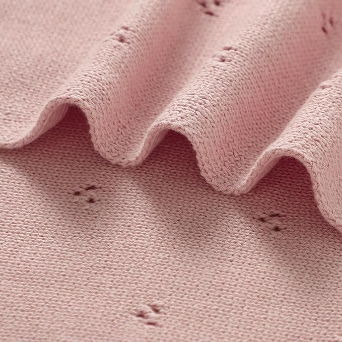 mimixiong Organic Cotton Baby Blanket Neutral Knitted Soft Crib Nursery Swaddling Receiving Blankets for Newborn Baby Boy Girl 40x30 Inch Pink