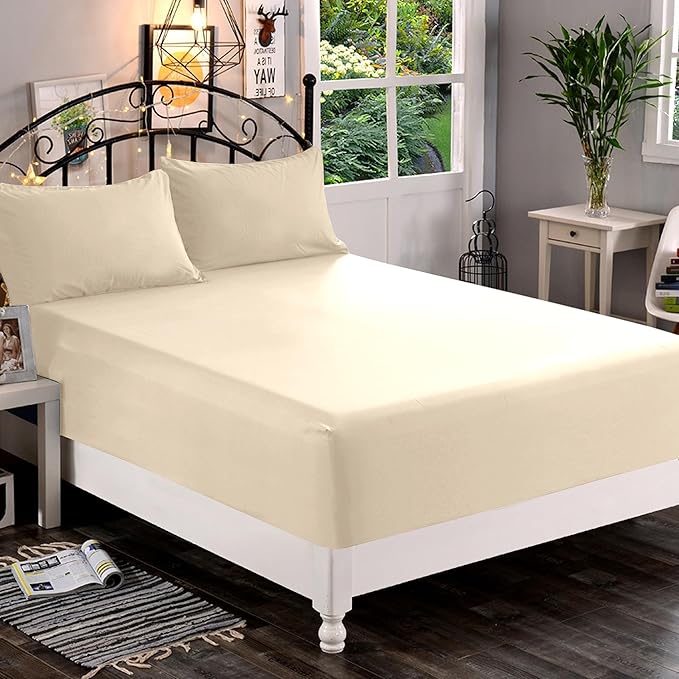 Elegant Comfort 1500 Premium Quality Fitted Sheet Ultra Soft 18-24 Inch Extra Deep Pocket - Single Fitted Sheet for High Mattress - Wrinkle Free with Smart Storage Pockets, Full, Cream