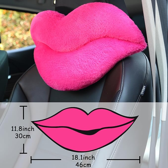 Sexysamba 2 Pack Lip Shaped Car Headrest Pillow, Comfortable Soft Head Rest Cushion Kawaii Car Accessories Cute Car Neck & Seat Pillow for Driving Travelling Office Home Decor - Rose Red Lip