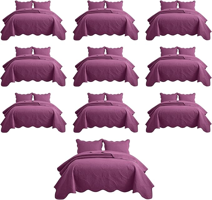 IR Imperial Rooms 10 Pack Twin Quilt Bedding Set (68" x 86") - Bulk Wholesale for Hotels, Guest Bedroom & Airbnbs - Lightweight Microfiber Reversible Floral Embossed Quilts Bedspreads (Purple)