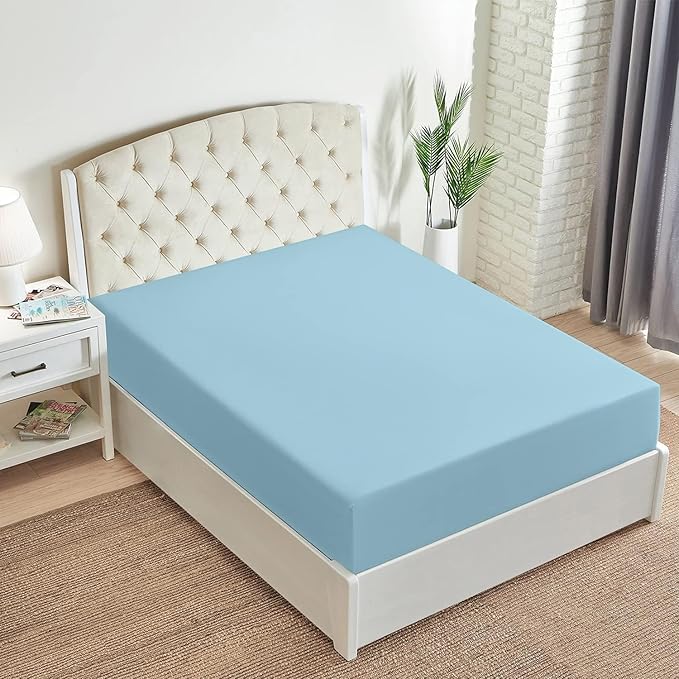Mellanni Queen Fitted Sheet - Iconic Collection Bedding Sheets with up to 16 inch Deep Pocket - Soft & Cooling - Fade & Stain Resistant - 1 PC (Queen, Light Blue)