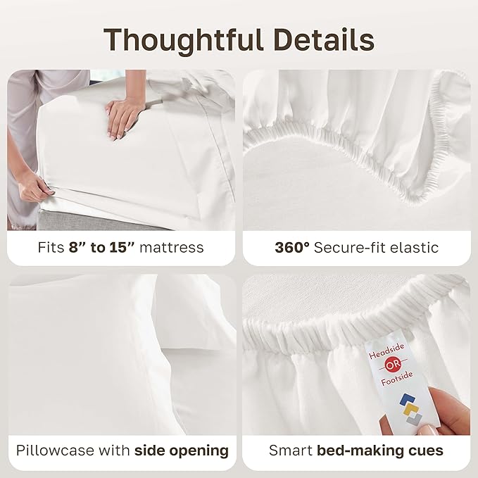California Design Den Twin Sheet Set - 100% Cotton, Luxuriously Soft 600 Thread Count Sateen Bedding, Deep Pocket Twin Sheets - True Ivory