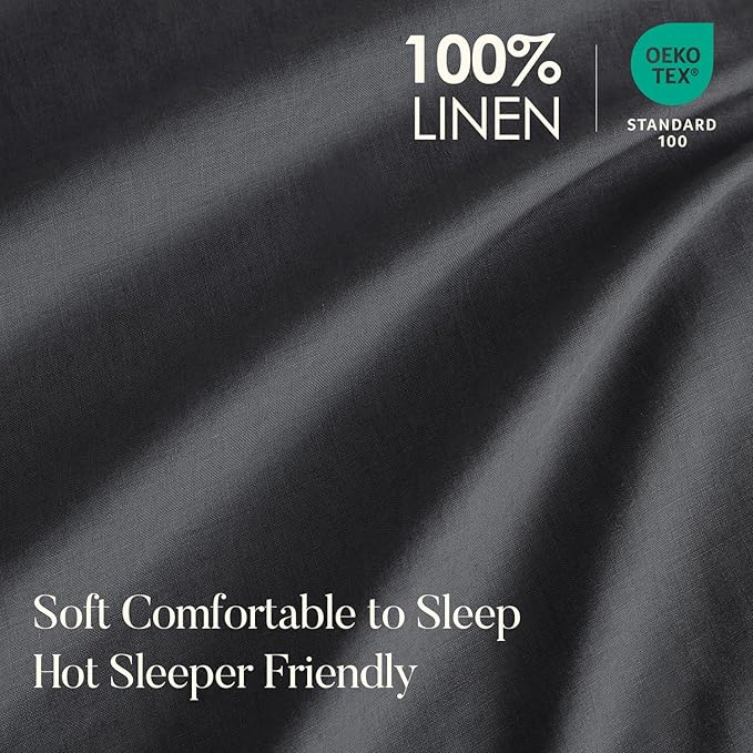 DAPU 100% Linen Duvet Cover, Pure Natural French Flax Linen with 8 Corner Ties&Zipper Closure Soft Breathable Durable for Hot Sleepers 1 Duvet Cover 2 Pillowcases(Dark Gray, California King)