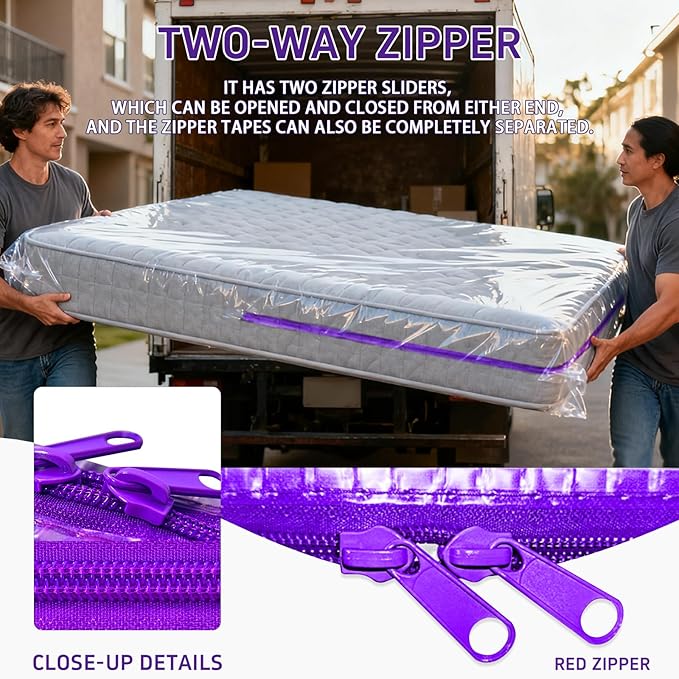 Gooo&Ma 6Mil Thicken Mattress Bag for Moving, Waterproof Zippered Mattress Cover for Storage, Reusable Plastic Encasement, Tear Proof Dust Proof Protection（Full、Purple）