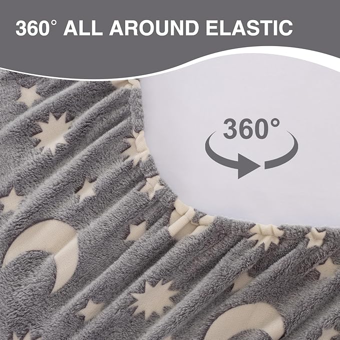 A Nice Night Star Moon Plush Zippered Comforter Set Zipper Bedding Glow in The Dark for Child, Twin,Grey