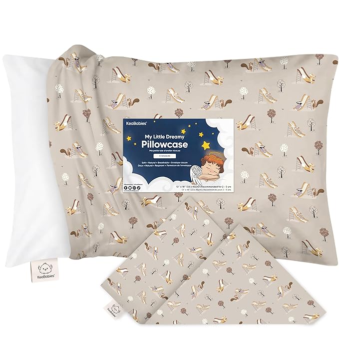 KeaBabies Toddler Pillowcase 13"x18" - Organic Cotton Toddler Pillowcase for Kids, Boys, Girls, Soft & Durable Cotton Cover for Miniature Sleepy Pillows, Cute Colors, Pillow Sold Separately(Play Park)