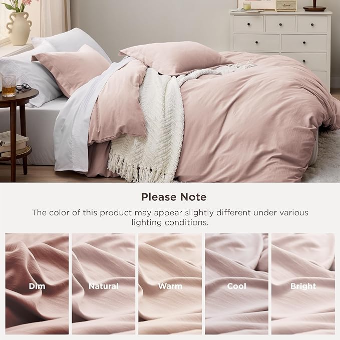 Bedsure Rose Pink Duvet Cover King Size - 3 Pieces Prewashed Extra Soft Bedding Set, Includes 1 Duvet Cover 104x90 Inches with Zipper Closure & 2 Pillow Shams, Comforter Not Included